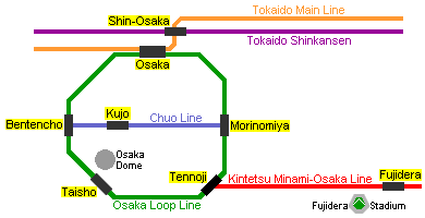 Subway and train map to Osaka Dome